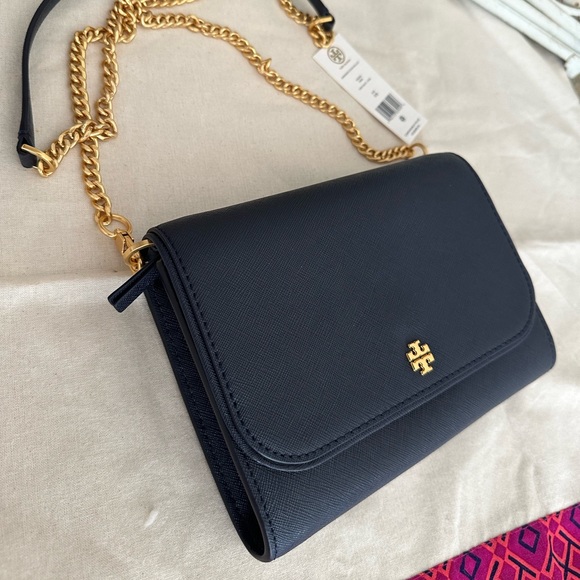 Tory Burch Emerson Chain Wallet Shoulder Leather Crossbody Bag navy - Picture 1 of 8